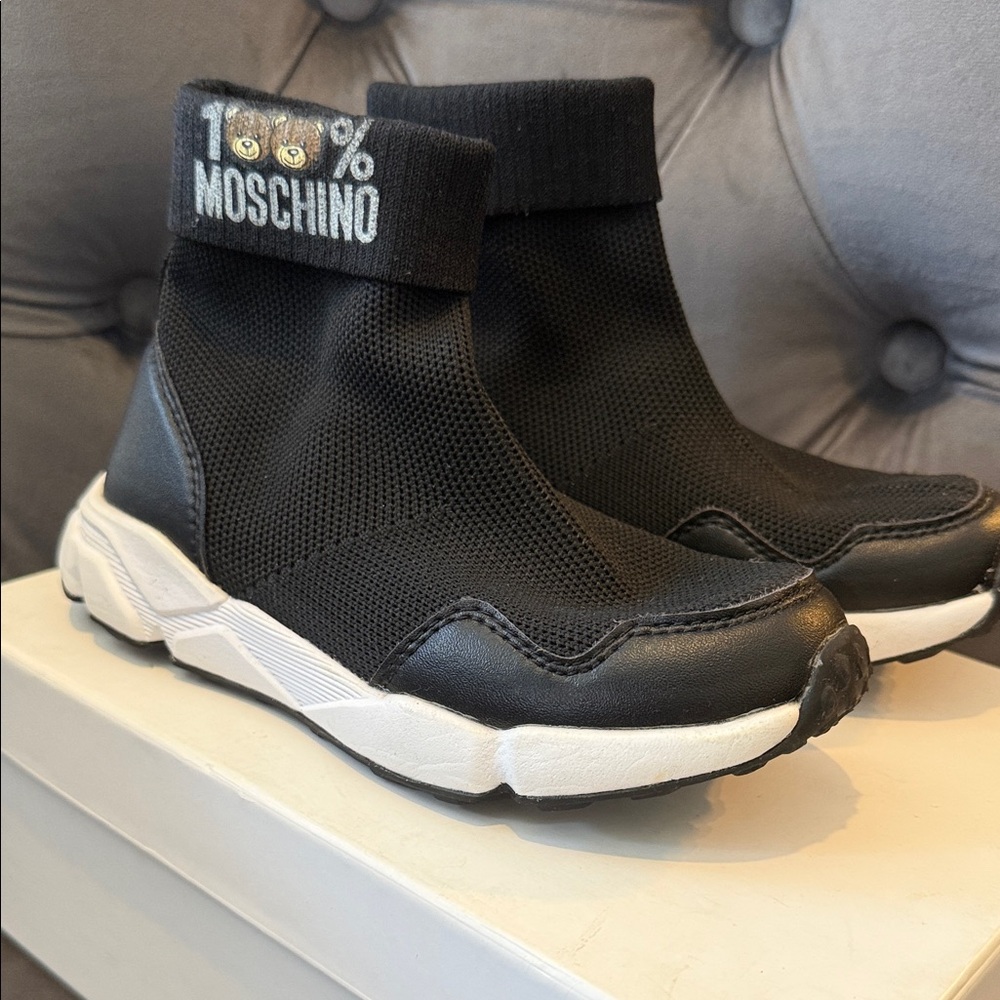 Moschino B&W Printed High Top Sock Sneakers - Size 12/12.5k (pre-school)